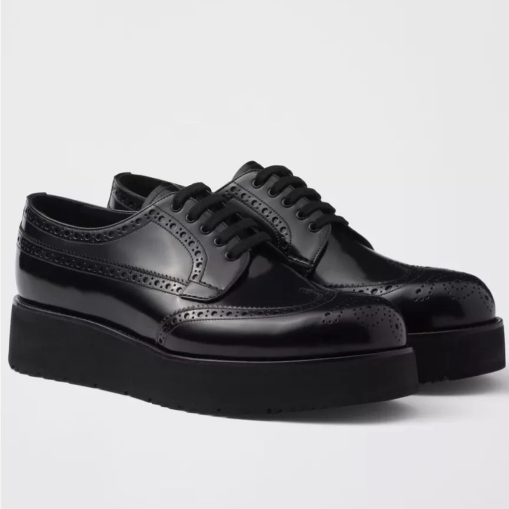 PRADA Women’s Brushed Leather Platform Brogue Derby Shoes